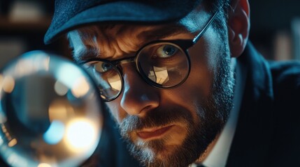 Man detective searching terrorist act connections working in his office, figuring out danger place, close up 