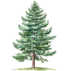 Fototapeta premium Bright Watercolor Clipart of a Tall Pine Tree with Rich Green Needles
