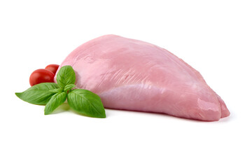 Raw Turkey Breasts fillet steaks, isolated on a white background.