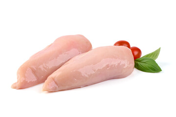 Raw chicken breast, isolated on white background.