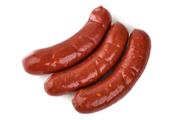 Grilled pork sausages, isolated on white background.