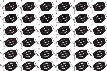 Seamless vector pattern featuring stylized black and white illustrations of medical face masks.
