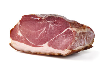 Delicious Serrano ham, cured jamon iberico, isolated on white background.