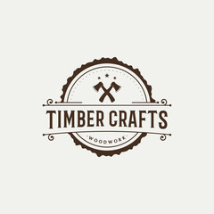 vintage retro wood and wood tools logo template.Logo design for carpenter ,old badge,furniture.