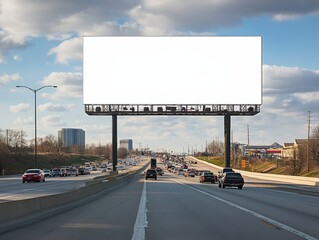 A large billboard is on a highway with cars driving by