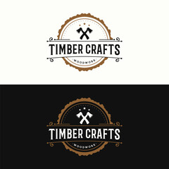 vintage retro wood and wood tools logo template.Logo design for carpenter ,old badge,furniture.