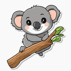 Fototapeta premium Cute Koala Hanging On Tree Cartoon Vector Icon Illustration 