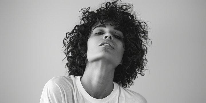 A close-up portrait of a musician with expressive hair and eyes, evoking emotion and creativity.