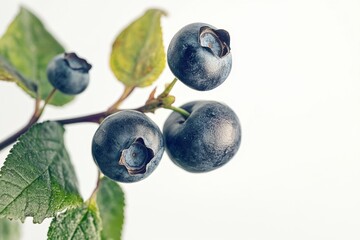 Mystic photo of Half-High Blueberry on the vine, isolated on white background