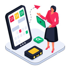 Mobile schedule illustration, editable vector

