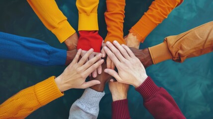 Diverse group of hands joined together in a circle showcasing community outreach through inclusive initiatives and programs