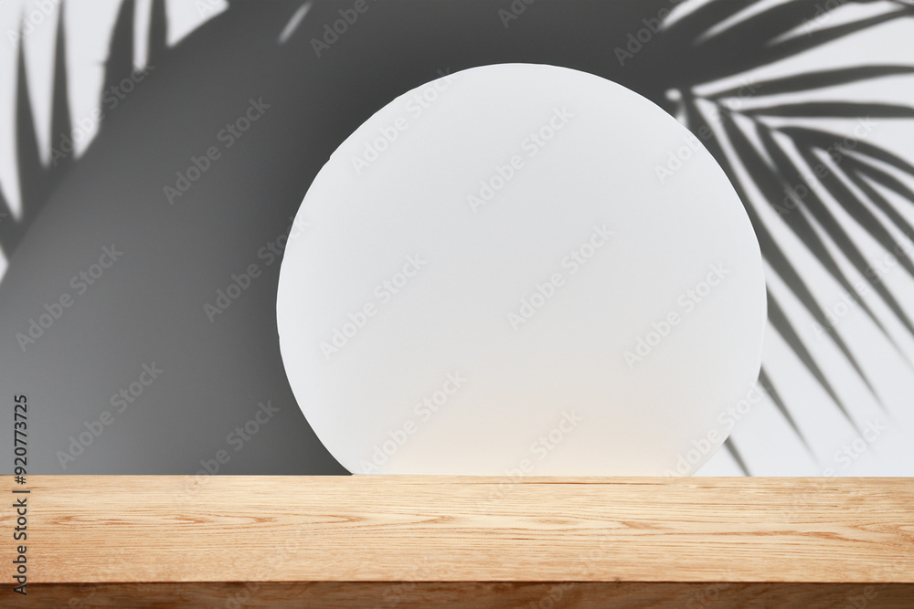 Poster Marble table with window shadow drop on white wall background for mockup product display