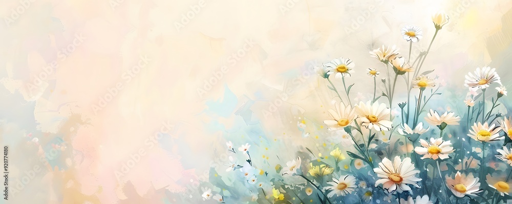 Poster Watercolor Painting of Daisies in a Field