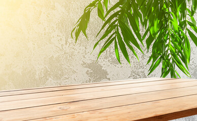Obraz premium empty table interior space of a bright room with a soft shadow from the window. 3D illustration.
