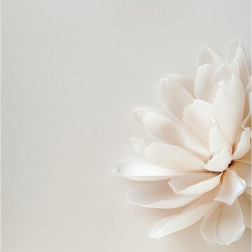 Fototapeta White Flower Minimalism: A delicate white flower blossoms against a soft, creamy background, creating a serene and minimalist aesthetic. Its petals are delicately arranged, capturing a sense of tranqu