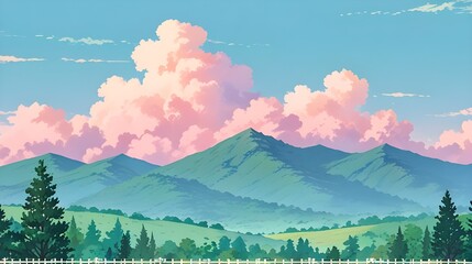 landscape with mountains and clouds Generative Ai