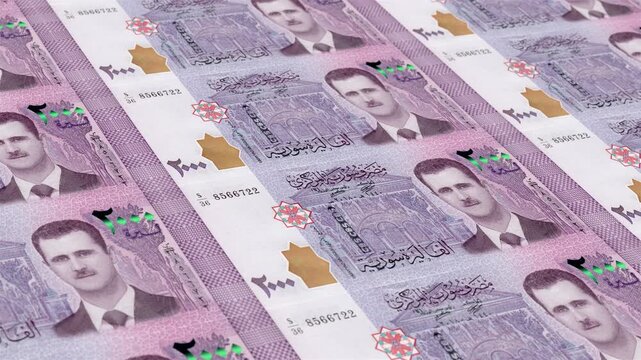 Syria Syrian Pound 2000 Banknotes Money Printing House, Printing Two Thousand Syrian Pound, Printing Press Machine Print out Syrian Pound, Being printed by currency press machine 2000 Syrian Pound