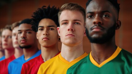 Diverse group of athletes from different backgrounds competing together as a unified team embracing the values of inclusion teamwork and sportsmanship