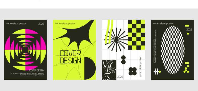 Posters with silhouette minimalistic basic figures, extraordinary graphic assets of geometrical shapes swiss style, Modern minimal monochrome print brutalist.
