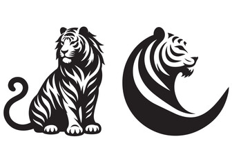 tiger vector silhouette illustration, tiger head silhouette vector, tiger head logo silhouette vector, Hand drawn tiger head set