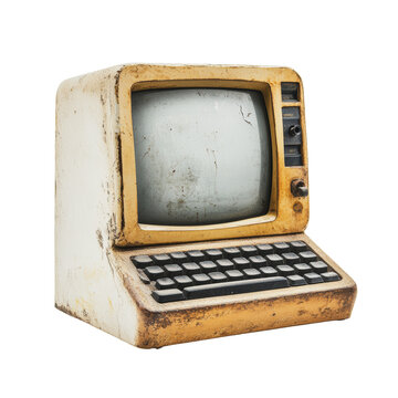PNG Vintage computer with worn keyboard on display