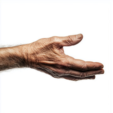 a isolated old mand hand in asking gesture