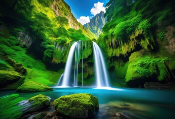 vibrant landscapes showcasing breathtaking natural wonders lush majestic serene waterfalls stunning colors, aesthetic, backdrop, beauty, biome, cliff