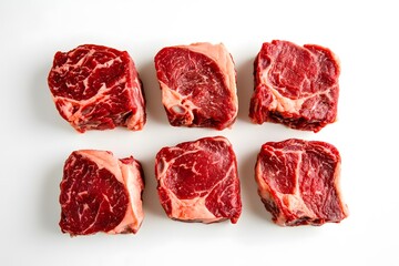 Obraz premium Raw Beef Steaks on White Background.