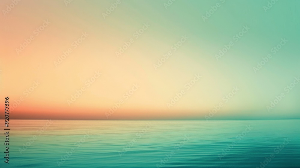 Poster A serene and tranquil image depicting a calm sea under a mesmerizing gradient sky transitioning from sunset orange to teal blue, evoking peace and relaxation.