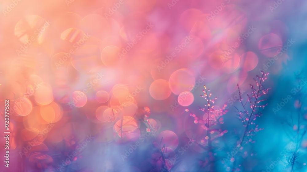 Poster a vibrant abstract background featuring various hues of pink, blue, and orange with bokeh effects an