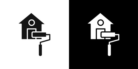 House with roller for painting icon logo set vector