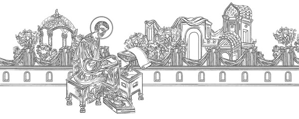 Obraz premium Apostle Luke. Coloring Christian page in Byzantine style