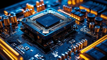 Fototapeta premium Futuristic CPU Processor with Nanotech and Cooling AI Generated