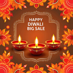 happy diwali background with burning candles, dark and blurred background