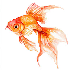 Serene Watercolor Illustration of a Goldfish Swimming in Tranquil Waters