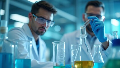 Fototapeta premium Chemistry in action Scientists at work in the lab