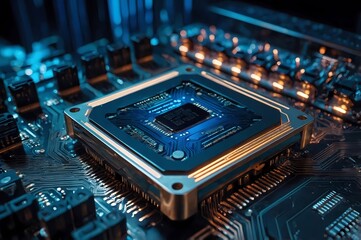 Fototapeta premium Futuristic CPU Processor with Nanotech and Cooling AI Generated