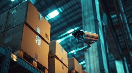 CCTV camera in a warehouse corner