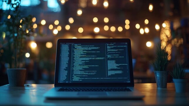  Laptop on a desk with open coding software