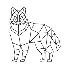 A polygonal line art illustration of a stag, depicting geometric shapes in black lines.