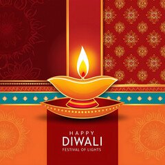 happy diwali background with burning candles, dark and blurred background