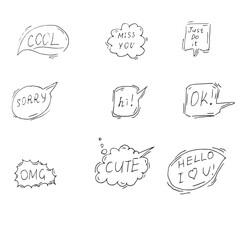 Hand drawn doodle elements cute and funny illustrations with hearts stars animals and symbols