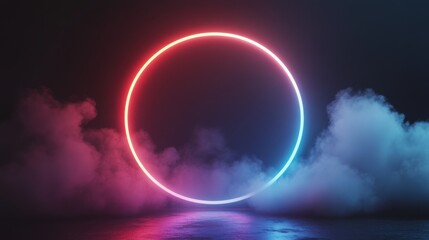 Naklejka premium Neon circle. Abstract dark background with neon circle. 3d rendering