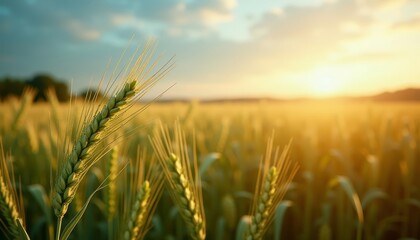 Naklejka premium Harvests golden glow at sunset