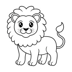 Lion Outline Design, Lion Clipart, Cute Baby Lion illustration in black and white