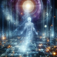 Digital Afterlife A human soul visualized as a stream of data as