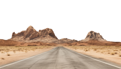 the road in the desert isolated on transparent background cutout