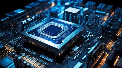 Fototapeta premium Futuristic CPU Processor with Nanotech and Cooling AI Generated