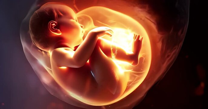 Illustration of baby in the womb inside belly showing the development of fetus, prenatal care, pregnancy stages
