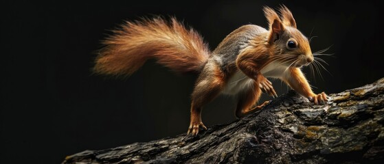 Obraz premium Aerial Acrobat: The Daring Leap of Red Squirrel